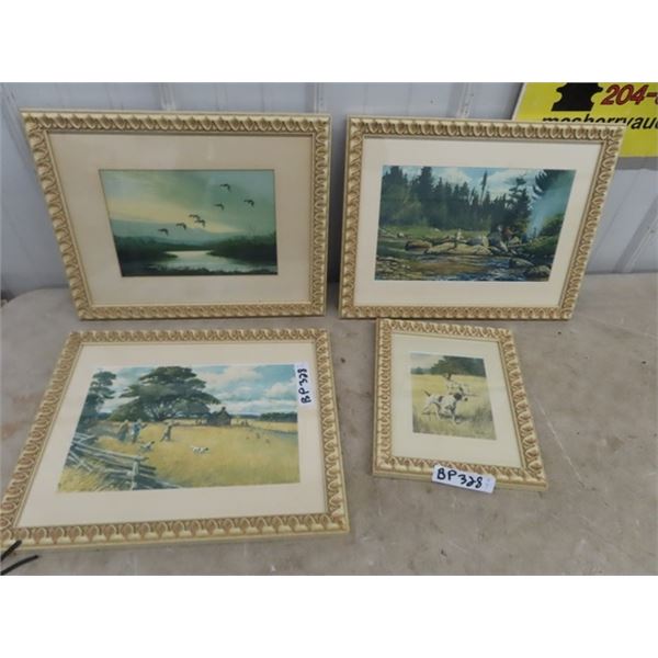 4 Hunting PIctures - 3) 14" x 18", 1) 10" x 12"