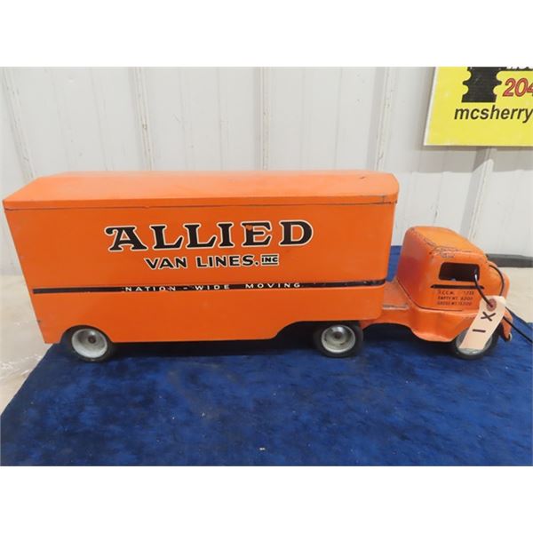 ' Tonka Toys' Pressed Metal Allied Van Lines Semi Truck & Trailer 22" Long