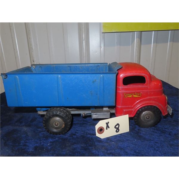 'Structo' Pressed Metal Die Cast Wind up Dump Truck 13" L x 5" H x 5.5 " W