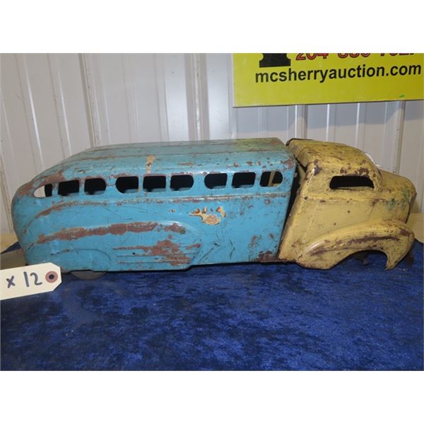 Wyandotte Pressed Metal Transport Truck 21"L x 6" H x 5.5" W - missing 1 wheel