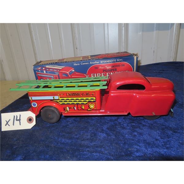 Wyandotte Pressed Metal Pumper Fire Engine Truck w/ Box 12" L x 3.5" H x 3.25" W