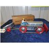 Image 1 : Marx Aluminium Tractor & Trailer Wind Up with Box Working 16" L x 5.5" to top of man x 4" W