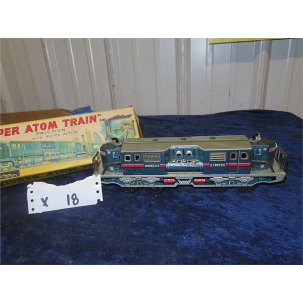 Cragstan Super Atom Tin Friction Train with Box 11" L x 3.25" H x 2.5" W