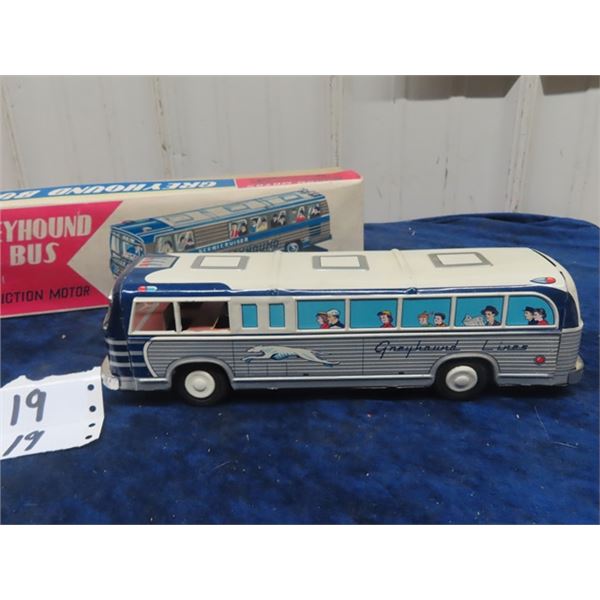 Cragstan Japan Tin Friction Greyhound Bus with Box 11.5" L x 3"H x 3.25 W