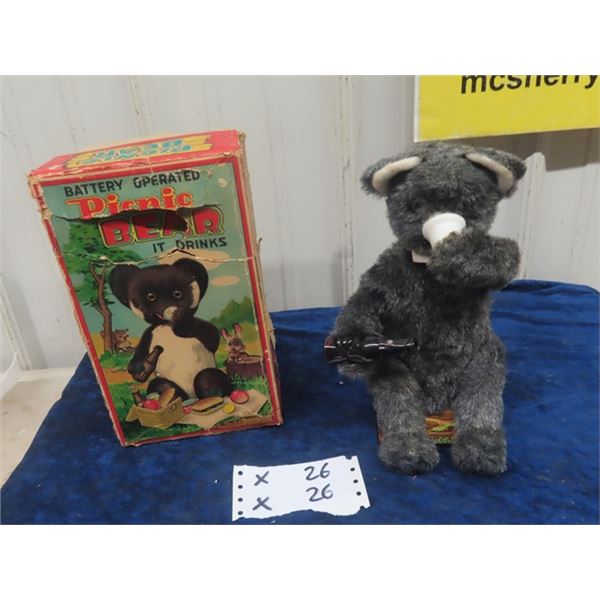 Alps Battery Operated Picnic Bear with Box 10" H