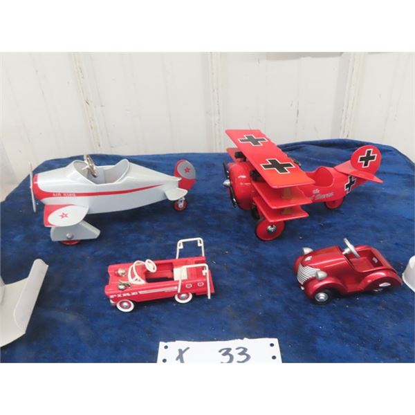 4 Hallmark Kiddie Car Classics, Pedal Cars & Plane including Red Baron with Boxes