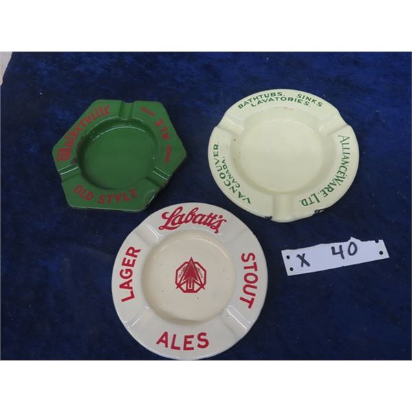 3 Porcelain Ashtrays with Advertising