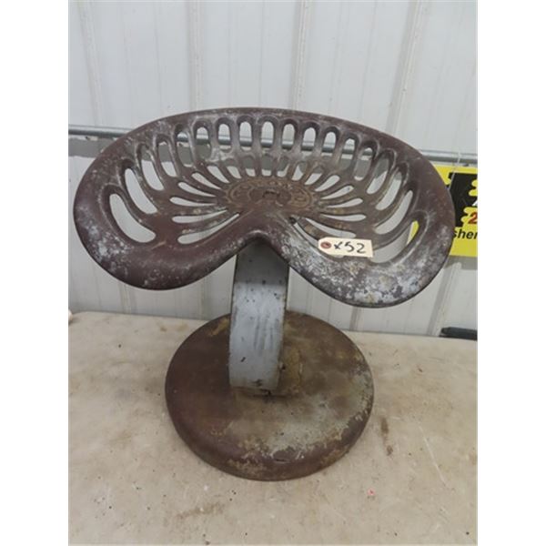 Cast Toronto Implement Seat with Oiler Mounted on Metal Base for a Stool