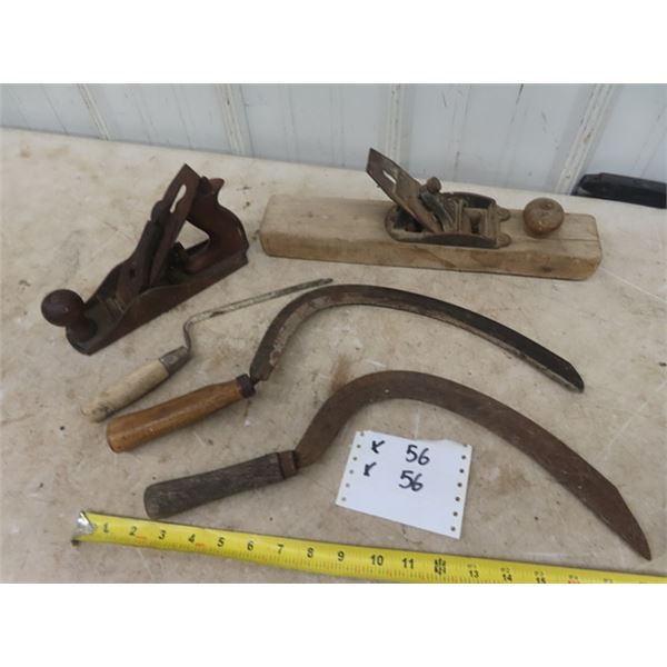 2 Hand Hay Sickle & 2 Wood Planers
