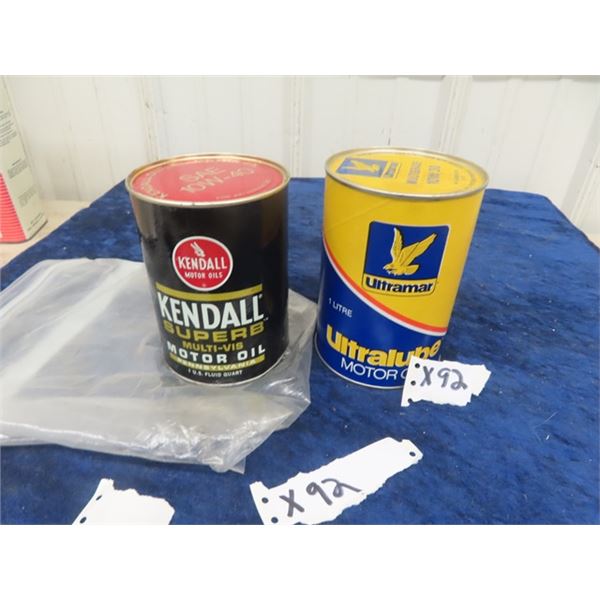 1) Kendall Motor Oil tin 1 Quart with Product, 1) Ultramar Motor Oil Tin 1 Quart