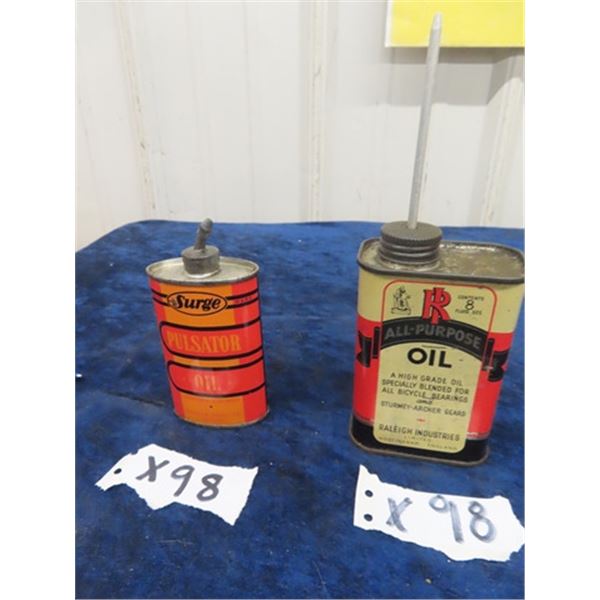 Raleigh Industires All Purpose Oil Tin 8 Oz & Pulsator Oil Tin 3 Oz