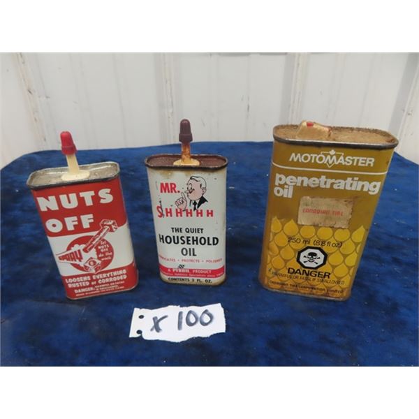 3 Household Oils 2 3 oz ; 1) MR Shhhh, 1) Nuts Off, 1) Motomaster Penatrating Oil 8.8 oz