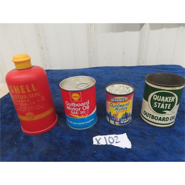 4 Items 1) Shell Outboard Oil 8ooz with Product, 1)Wynoils Outboard Additive 4oz with Product, 1) Qu