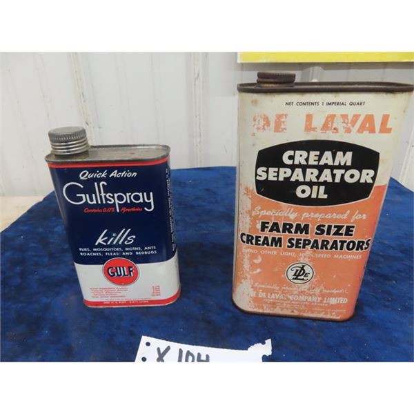 2 Tins;1) Gulfspray 1 US  Pint & 1) Delaval Cream Seperator Oil 1 Imperial Quart