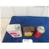 Image 4 : 3 Tins; 1) Dew-Coated Outboard Oil 1 US Quart, 1) Red Devil Liquid Soot Remover 1 Pint & 1) Prestone