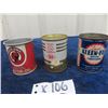 Image 1 : 3 Tins; 1) Mohawk MOtor Oil 4oz No Lid, 1) City Service Koolmotor Oil with Bank Lid 4oz & 1) Kleanfl