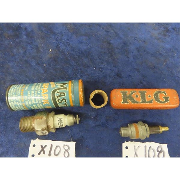 2 Vintage Spark Plugs with Metal Case 1) Master, 1) KLG