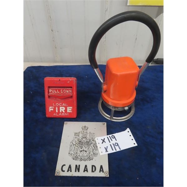 Fire Alarm Switch, Starlight 222 Railway Lantern & Embossed Metal Canada Sign