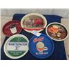 Image 1 : 5 Metal Drink Trays all with Advertising 1)14" Rnd 4)10.5" Round