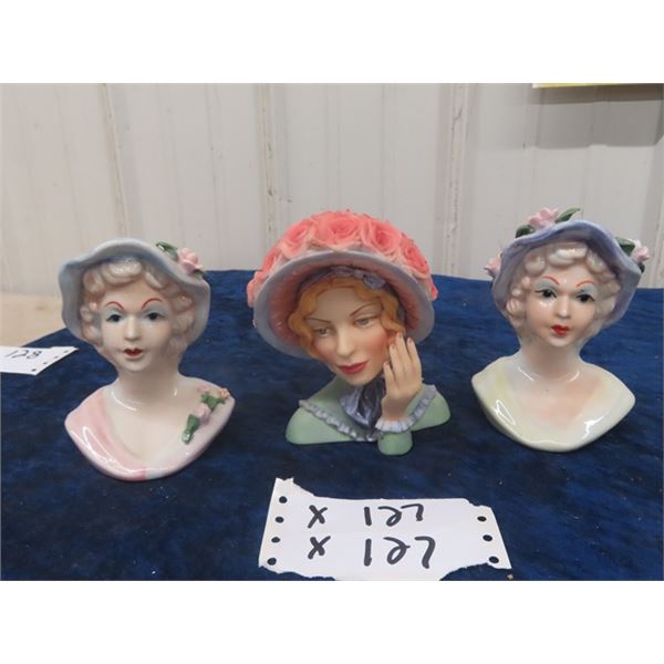 3 Head Vases 5.5" Tall