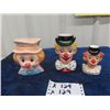 Image 1 : 3 Clown Head Vases up to 6" Tall