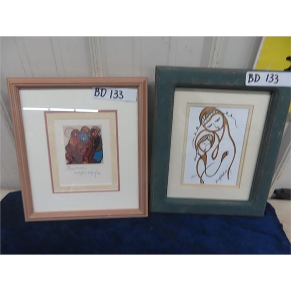2 Hand Signed Daphne Odjig Prints with Frames 12.5" x 11.5"