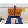 Image 1 : Vintage Folding Sewing Chest 18" x 22" x 9" & Childs Vanity Set in Original Box