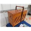 Image 2 : Vintage Folding Sewing Chest 18" x 22" x 9" & Childs Vanity Set in Original Box