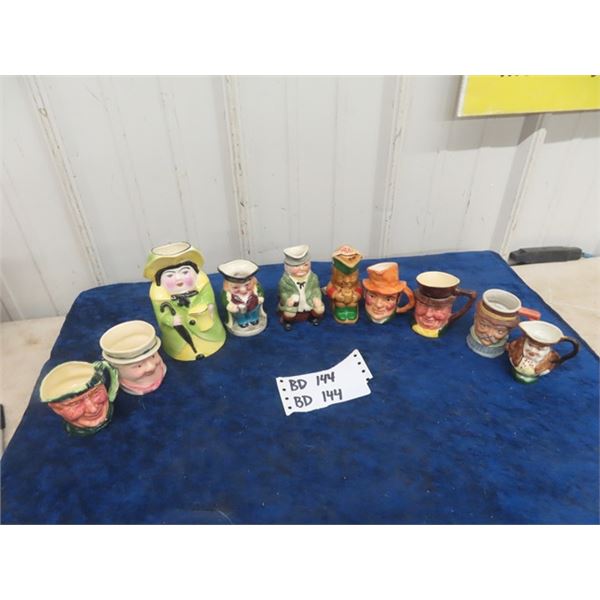 10 Miniature Toby Mugs 9 of Which Made in England all Good Condition