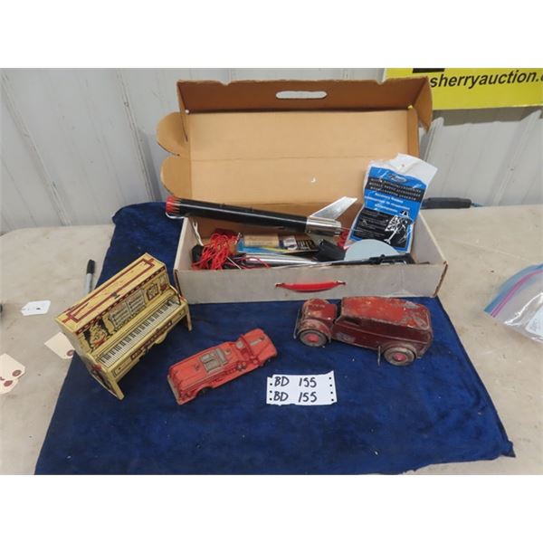 Antique Toys; 1940's Tin ' Lil Abner' Dog Patch Band Piano, 1930's Tin Dleivery Van, 1950's Reliable