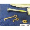 Image 3 : CNR Porter Cap + Uniform Badge, Switch Key,Caboose Key, Chrome CNR Stamped Rail Spike, Silverplate T