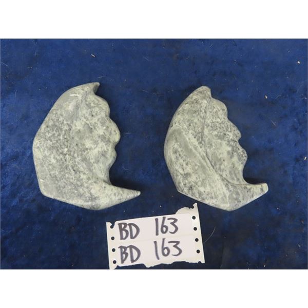 2 Soapstone Carved Faces 6" Long up to 4" Wide