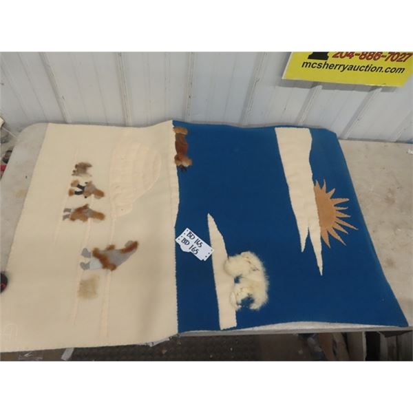 Vintage Signed Inuit Wool with Fur Applique Wall Hanging 30" x 46"