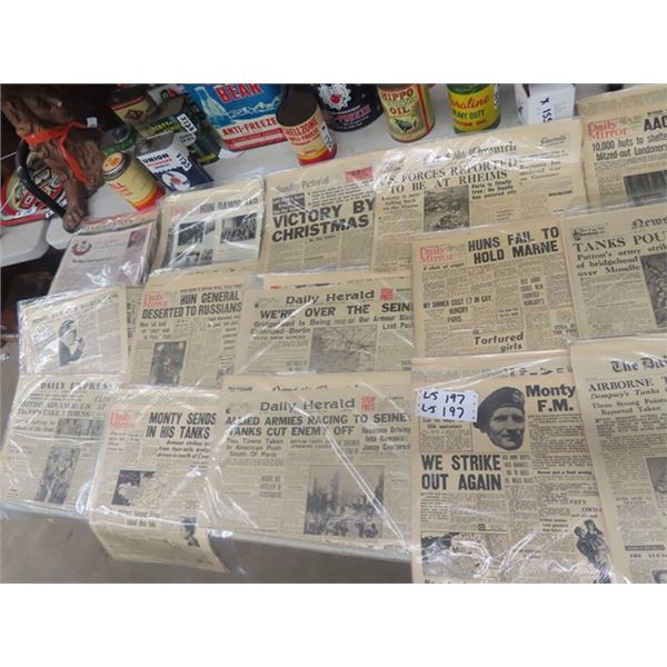 Hundreds of Newspapers in Plastic Bags; Daily Herald, Dialy Mirror etc. - 1944 -1945