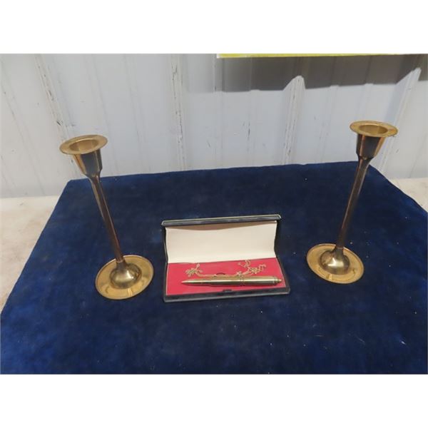 Bullet Pen & 2 Brass Candle Holders