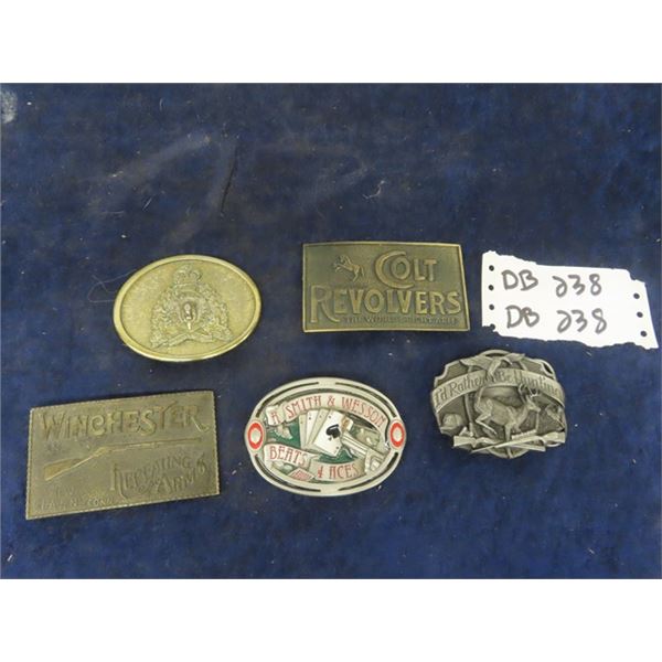 5 Belt Buckles ; RCMP, Winchester, Colt, Hunting, Smith + Wesson
