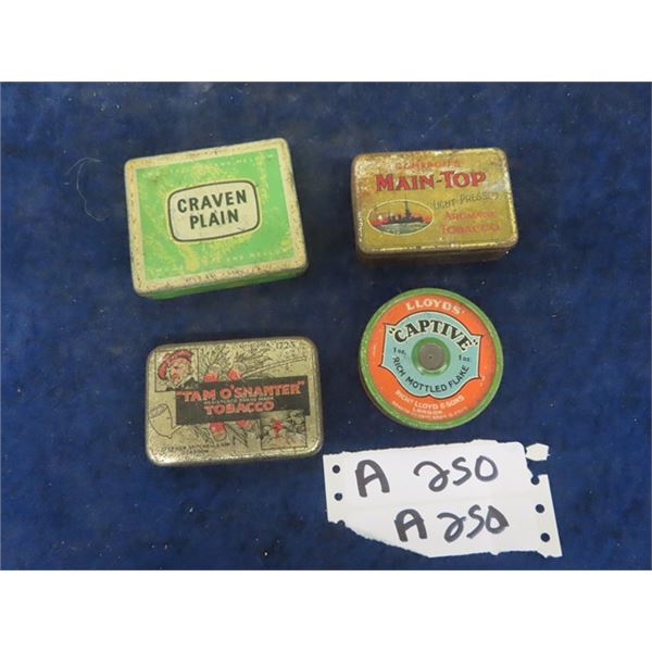 4 Tobacco Tins;1) Captive Snuff, 1) Craven Plain, 1) Tam O'Shanter, 1) Camerons Main Top