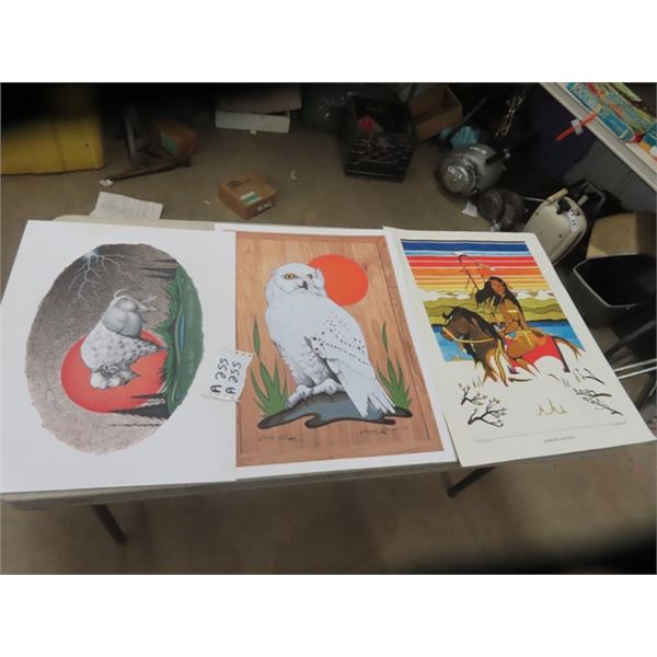 3 Native Prints; 2) Stewart Strange 1) CJ Bird 22" x 16.5"