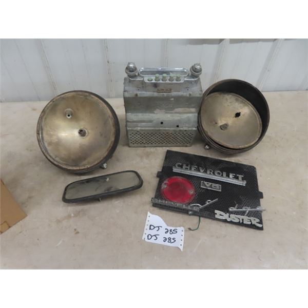 Vintage Auto Push Button Radio & Auto Emblems