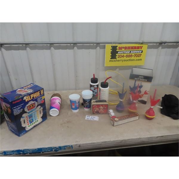 Alphie 2 Playskool 1st Computer, Sky Darts, Gretzky Drink Cups plus more