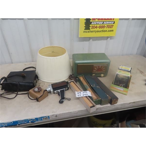 Northern Electric Radio, Lamp Shade, 8Tracks, 2 Player Piano Rolls, Bell + Howell Home Movie Recorde