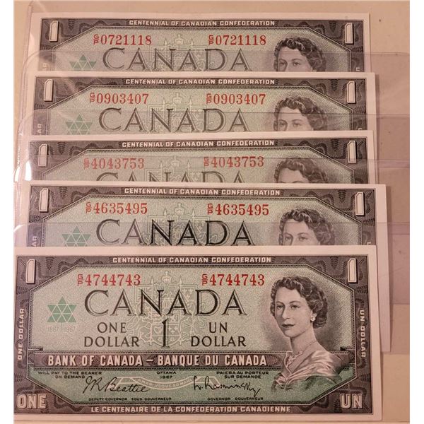 5 1867 -1967 $1.00 Notes  GP0721118, GP0903407, GP4043753, GP4635495, & GP4744743 - sellers research