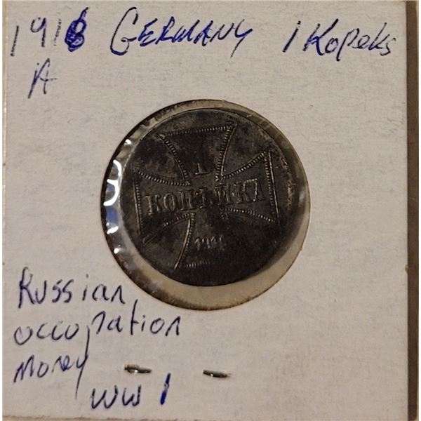 1916 A Germany 1 Kopek seller research notes ;Russian occupation money issued during World War I