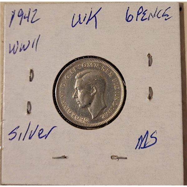 1942 SILVER UK 6 Pence  Very nice presenting coin
