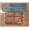 Image 1 : Two Sequential1974 Two Dollar Notes professionally graded by Canadian Coin Certification Services Ch