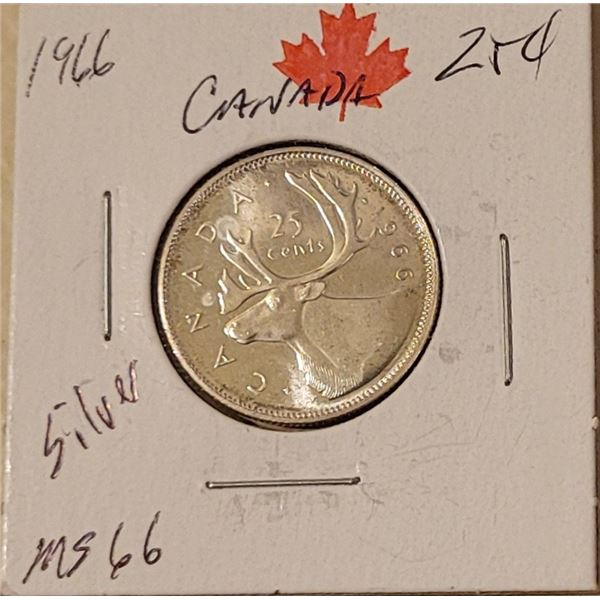 1966 25 cent Silver 80 % MS 66  very bright detailed coin,The only traces of wear on these coins com