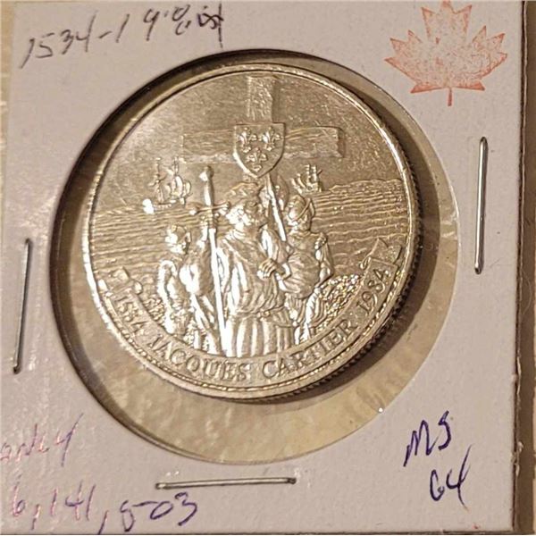 1534-1984 Jacques Cartier Commemorative Dollar only 6,141,503 MS 64 from a sealed roll Very detailed