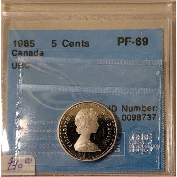 1985 5 cent Professionally Certified by Canadian Certification Services PF-69