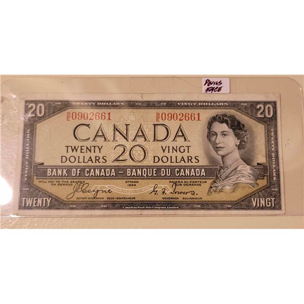 1954 $20.00 Note DEVILS FACE BE0902661 Coyne Towers Bright colorful crisp bill