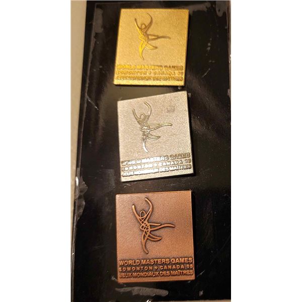 2005 World Masters Games Edmonton Alberta Gold Silver Copper Medallions In beautiful shape package d